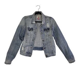 Freestyle Revolution Women's Distressed Button Up Denim Jean Jacket Size M